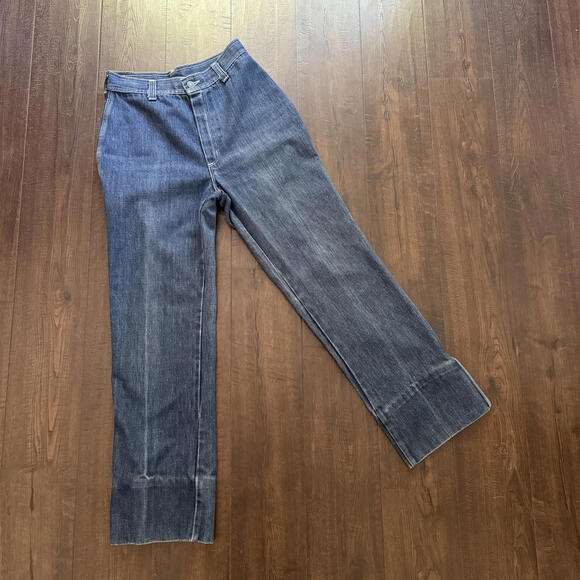 Vintage 70's 80's Ultra High Waisted 26 Slim Retro Wide Leg Bell Bottom Jeans - Picture 1 of 6